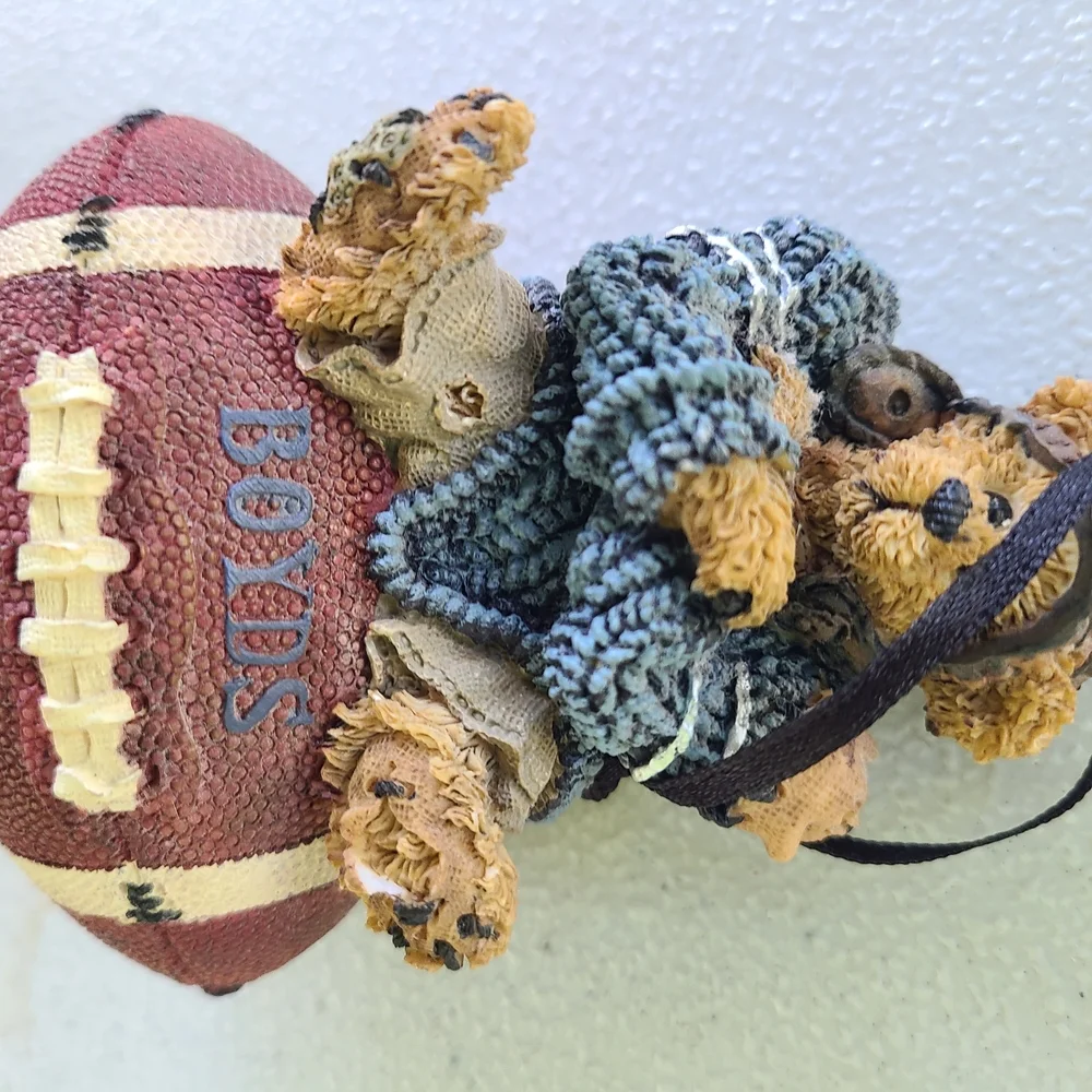 Boyds Bear Football Ornament - Brown Bear Blue Sweater Crossing Arms Number‎ 11